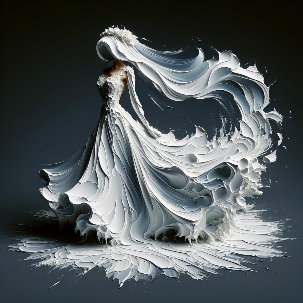 Abstract Expressionist Bride Dancing in the Wind