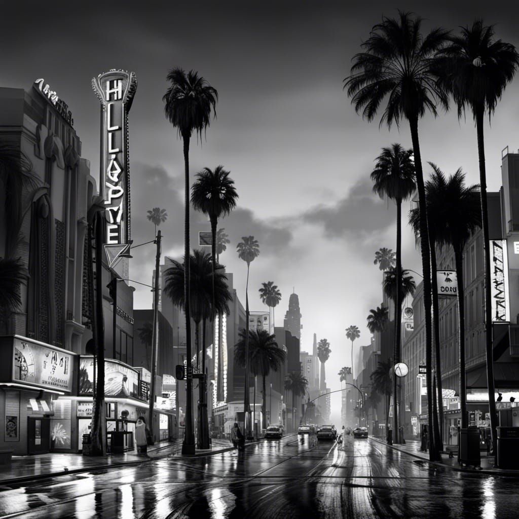 Lonely Night on Hollywood Boulevard in Black & White