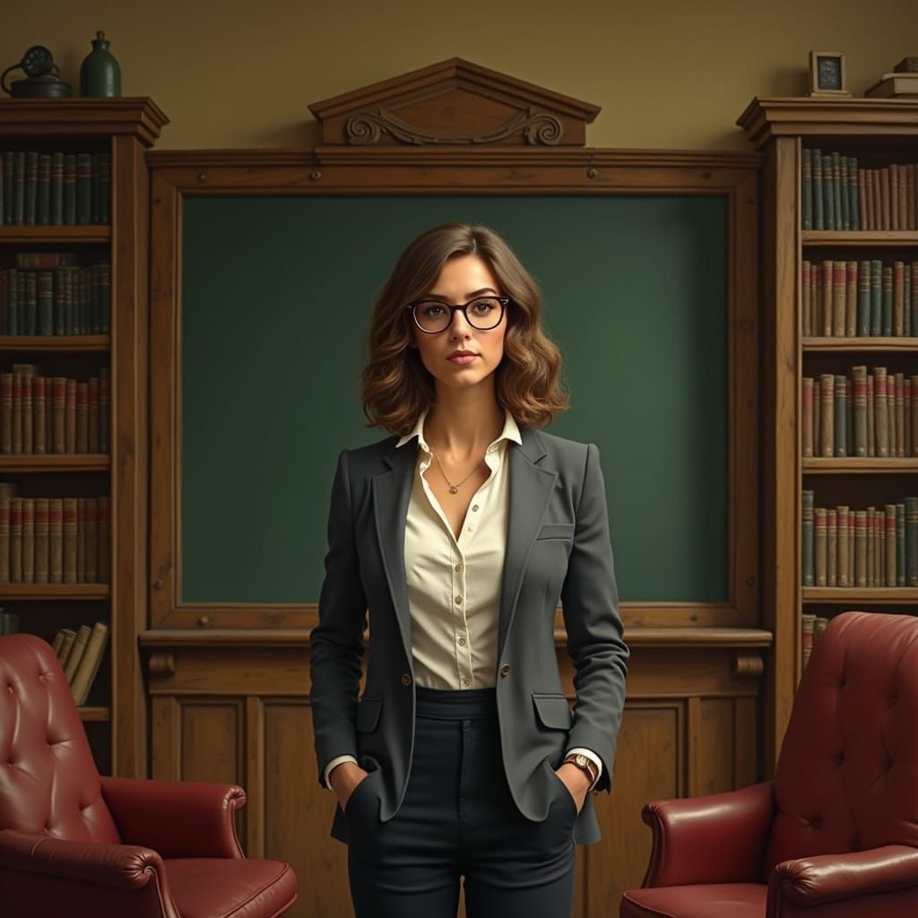 English Teacher in Warm, Rustic Library Setting