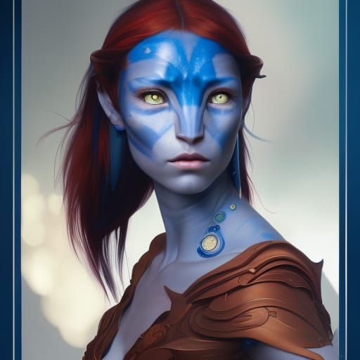 Stunning Blue Avatar Portrait in Art Nouveau Style