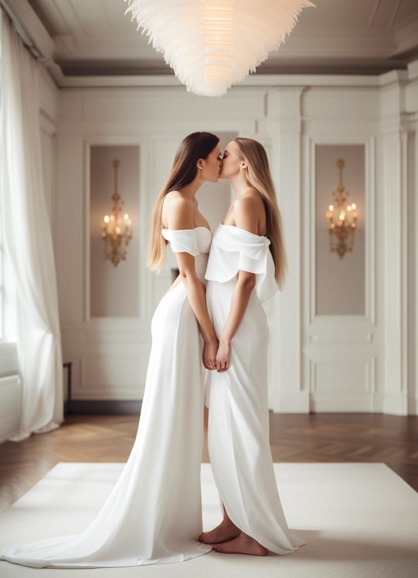 Romantic Kiss Between Women in Luxury Apartment