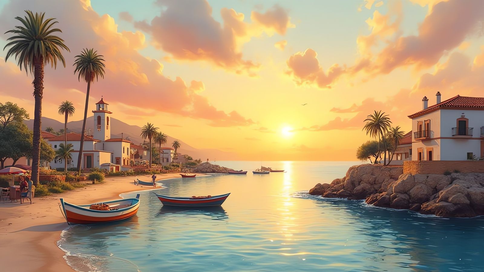 Mediterranean Sunset Scene Inspired by Impressionism