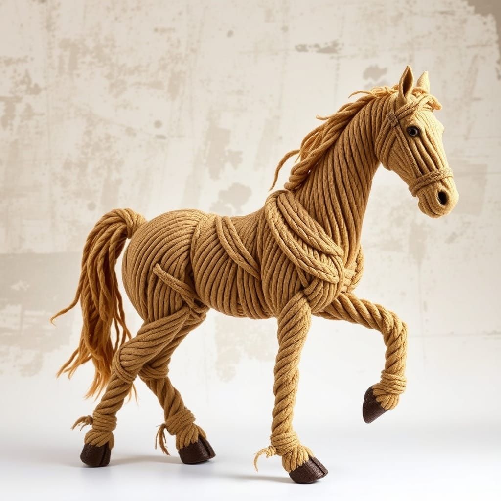 Equestrian Rope Sculpture in Earthy Tones