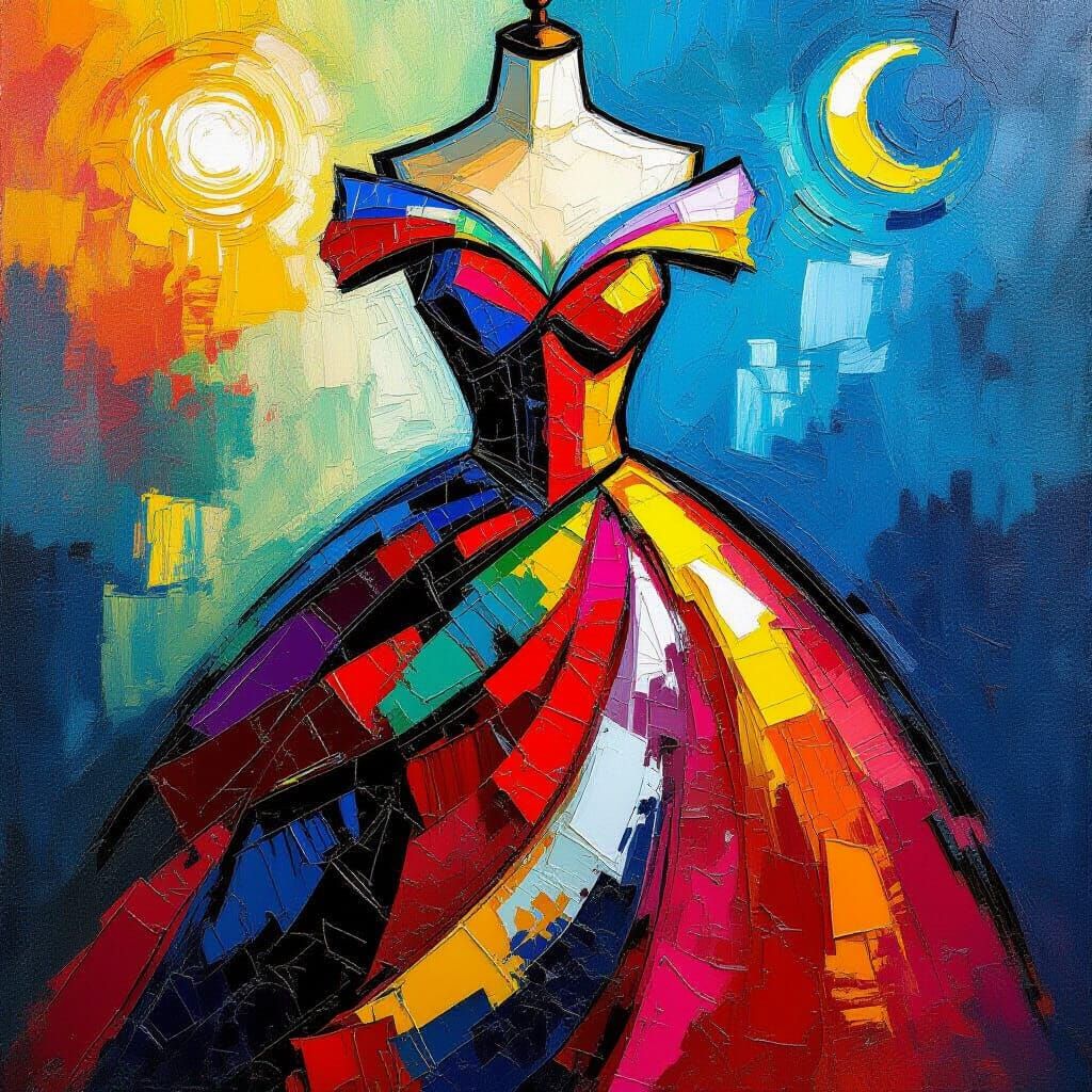 Vibrant Oil Painting of a Christmas Dress