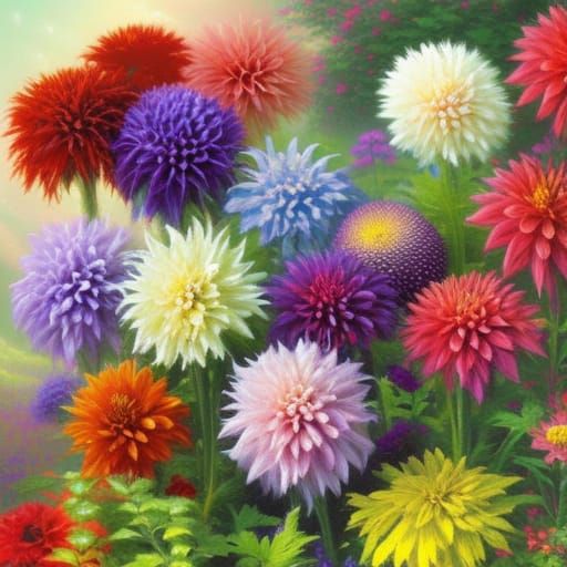 Rainbow Dahlias in Ethereal Fantasy Style