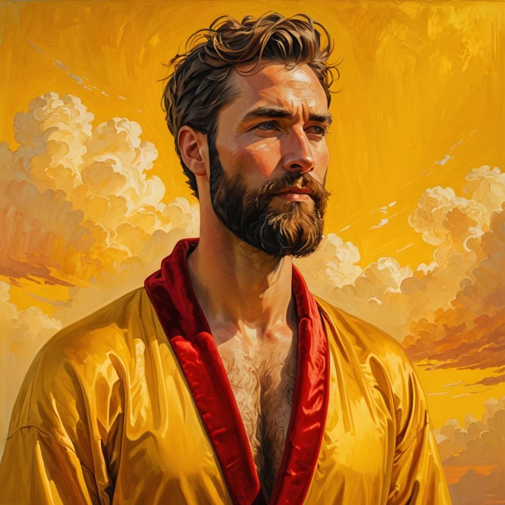 Bearded Man in Golden Robe: Impressionist Oil Painting