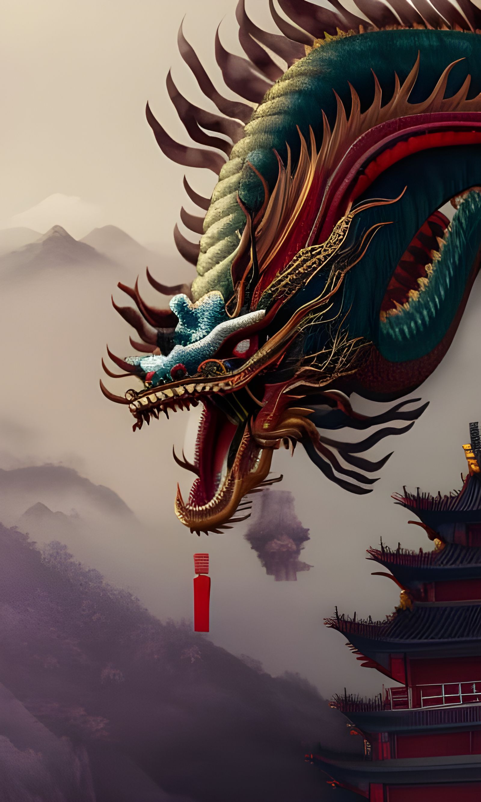Chinese Dragon Portrait in Maximalist Style