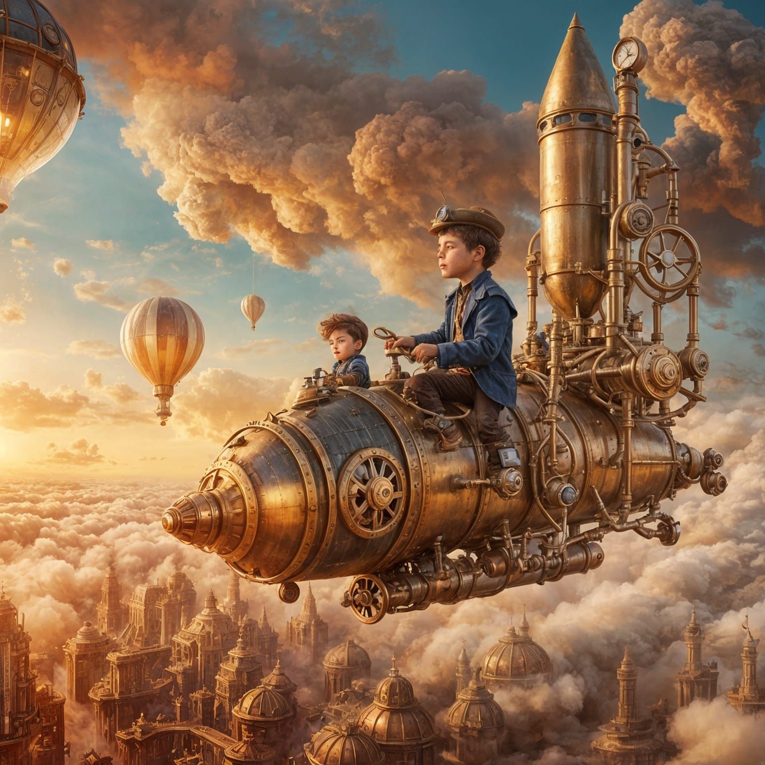 Steampunk Rocket Ride in Ethereal Fantasy Style