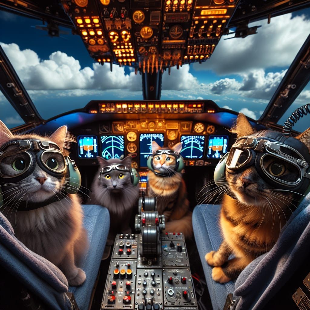 Cats Take Flight in Fighter Jet Cockpit