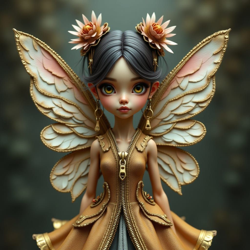 Clockwork Fairy Figurine with Zipper Accents
