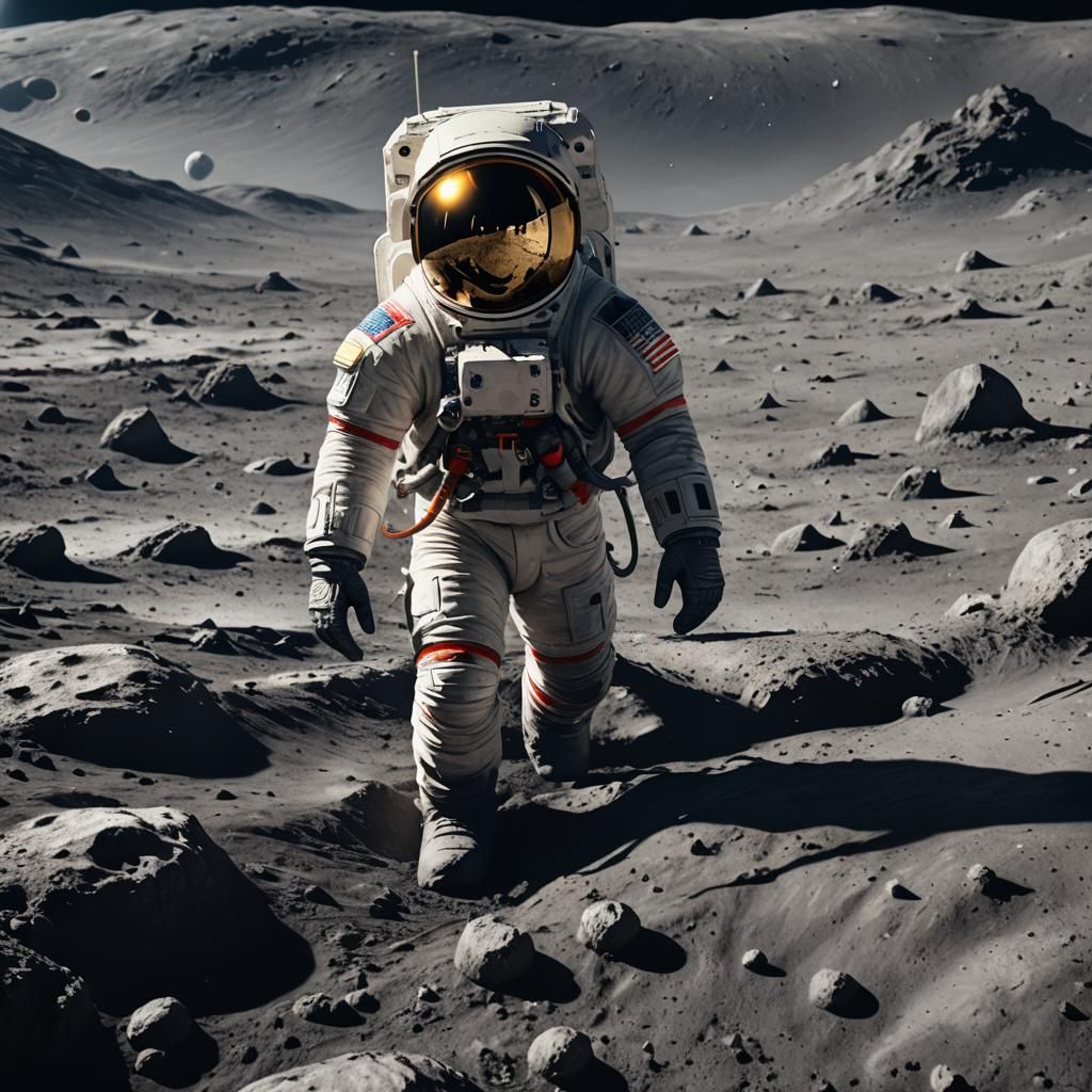 Astronaut on the Moon in Detailed Matte Painting