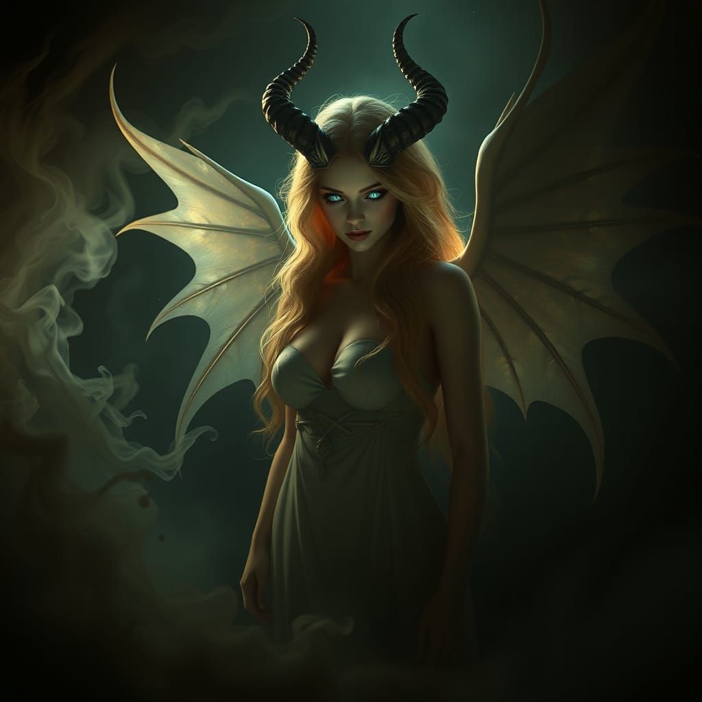 Angelic Demon in Mystical Realm, Art Nouveau Style