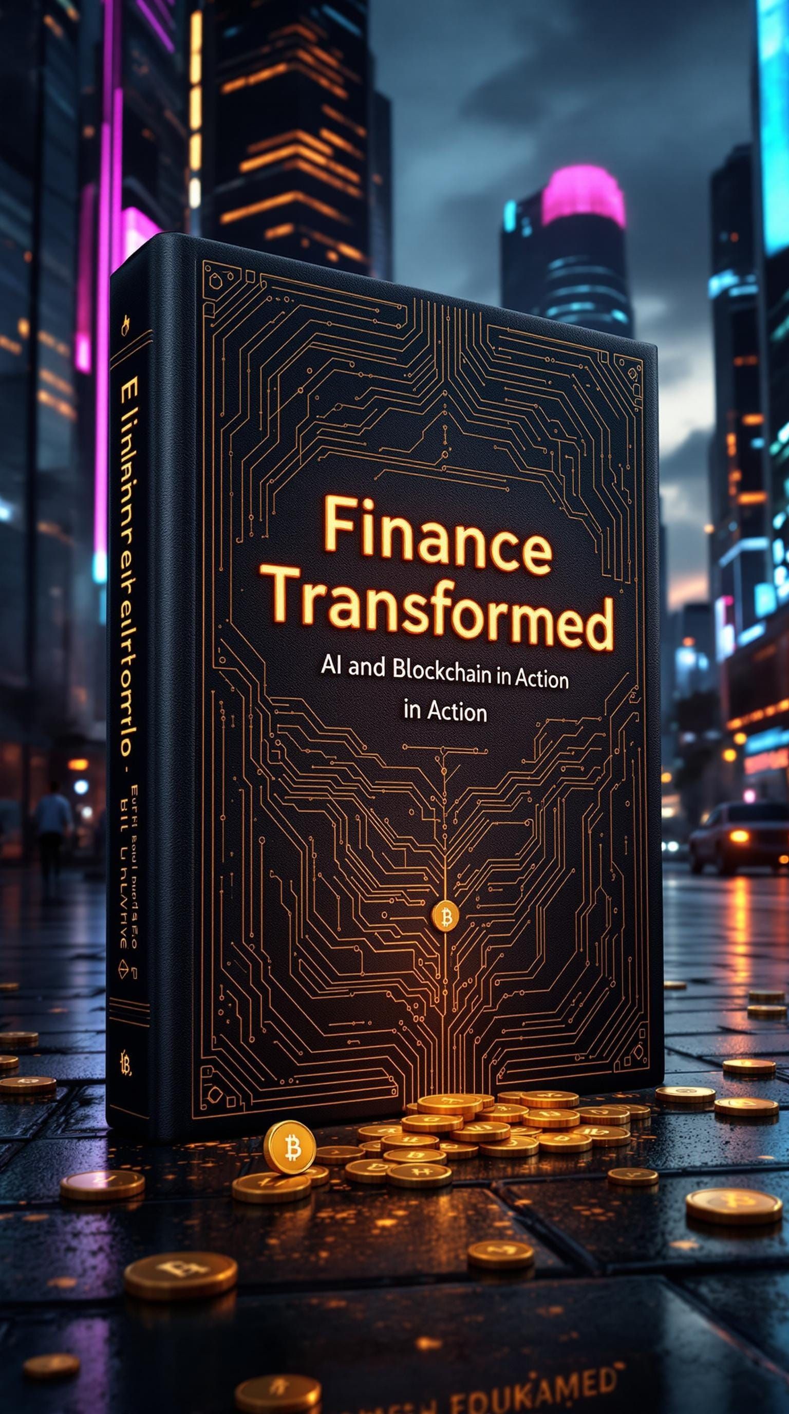 Futuristic Finance Book Cover with Blockchain Code