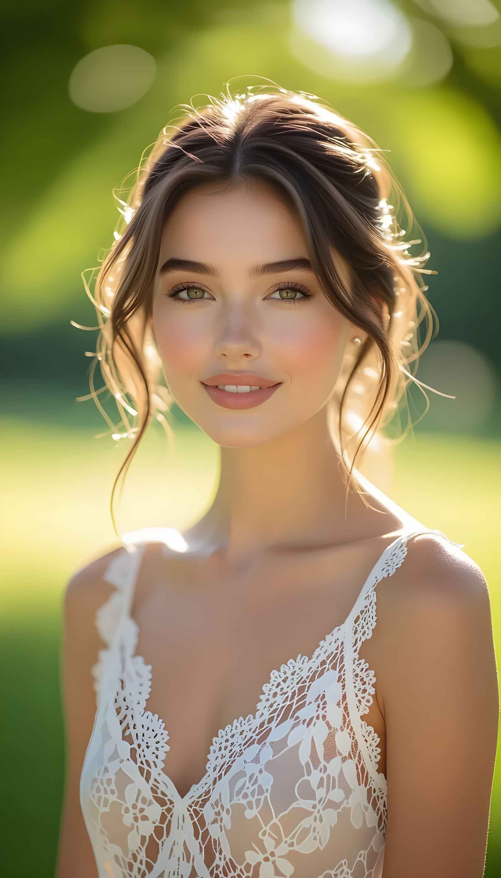 Photorealistic Portrait of Smiling Woman in Sunlight