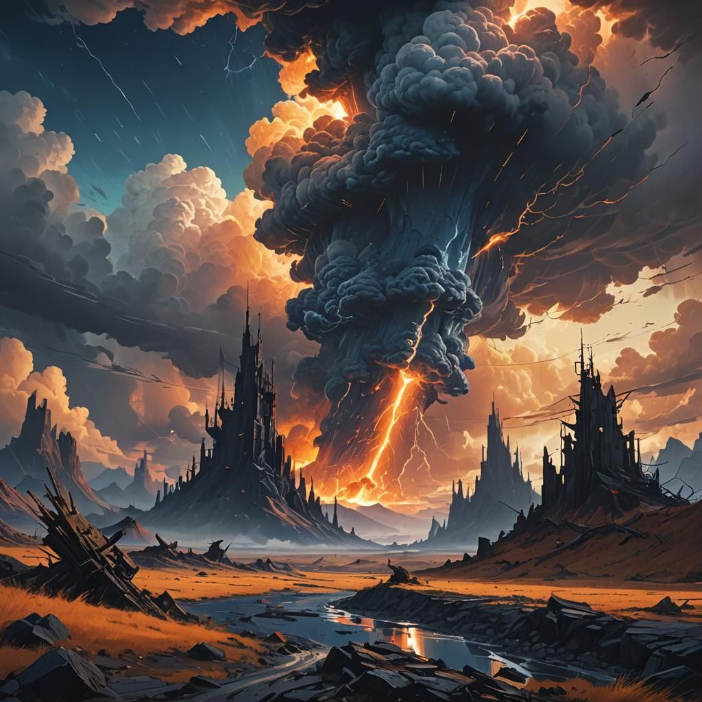 Apocalyptic Fantasy Landscape with Glowing Chasm