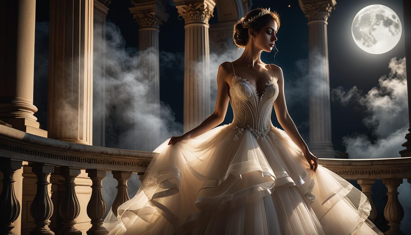 Ethereal Tulle Wedding Dress in Moonlight: Fine-Art Photogra...