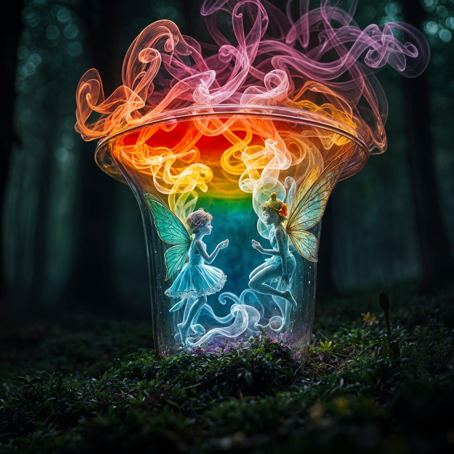 Magical Forest Fairies in Rainbow Smoke Hat