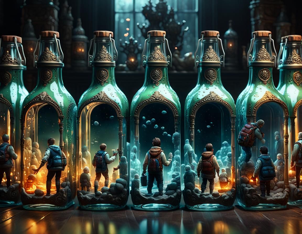 People Trapped in Bottles: Detailed CGI Art