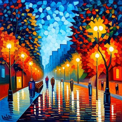 Colorful Neo-Impressionist Oil Painting with Thick Texture