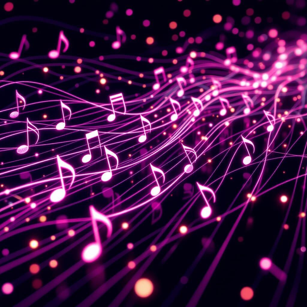 Shimmering Pink Musical Notes on Electric Wires