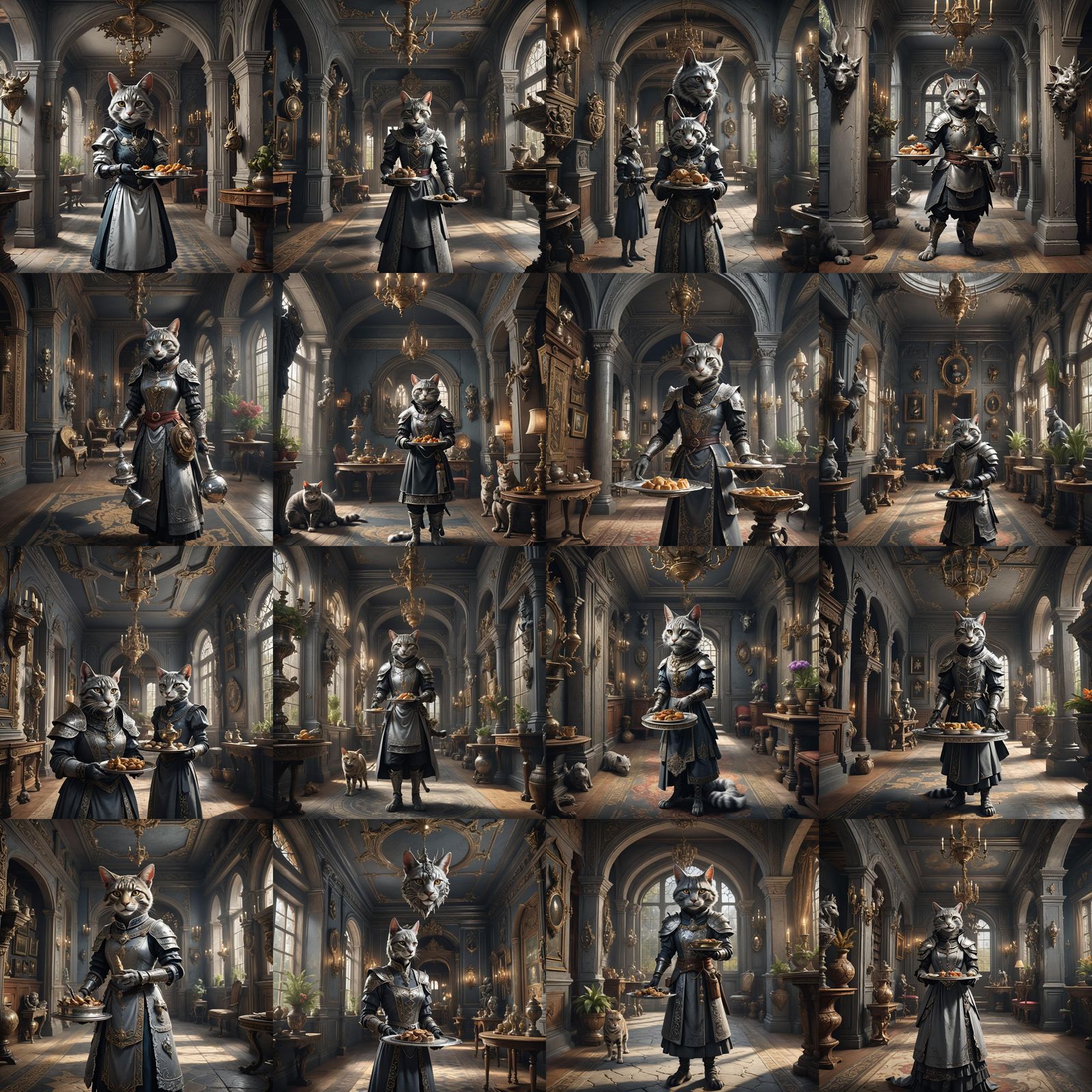 Tabaxi Maid in Manor House Fantasy Art