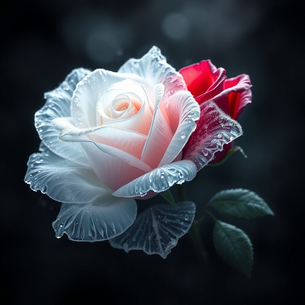 Icy Rose and Magic Rose on Black Background