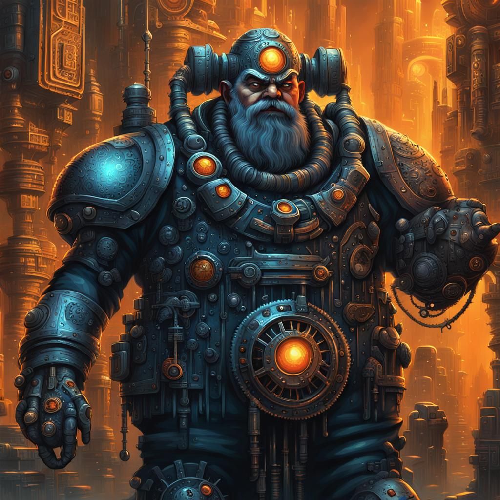 Cyberpunk Dwarf in Dystopian Cityscape