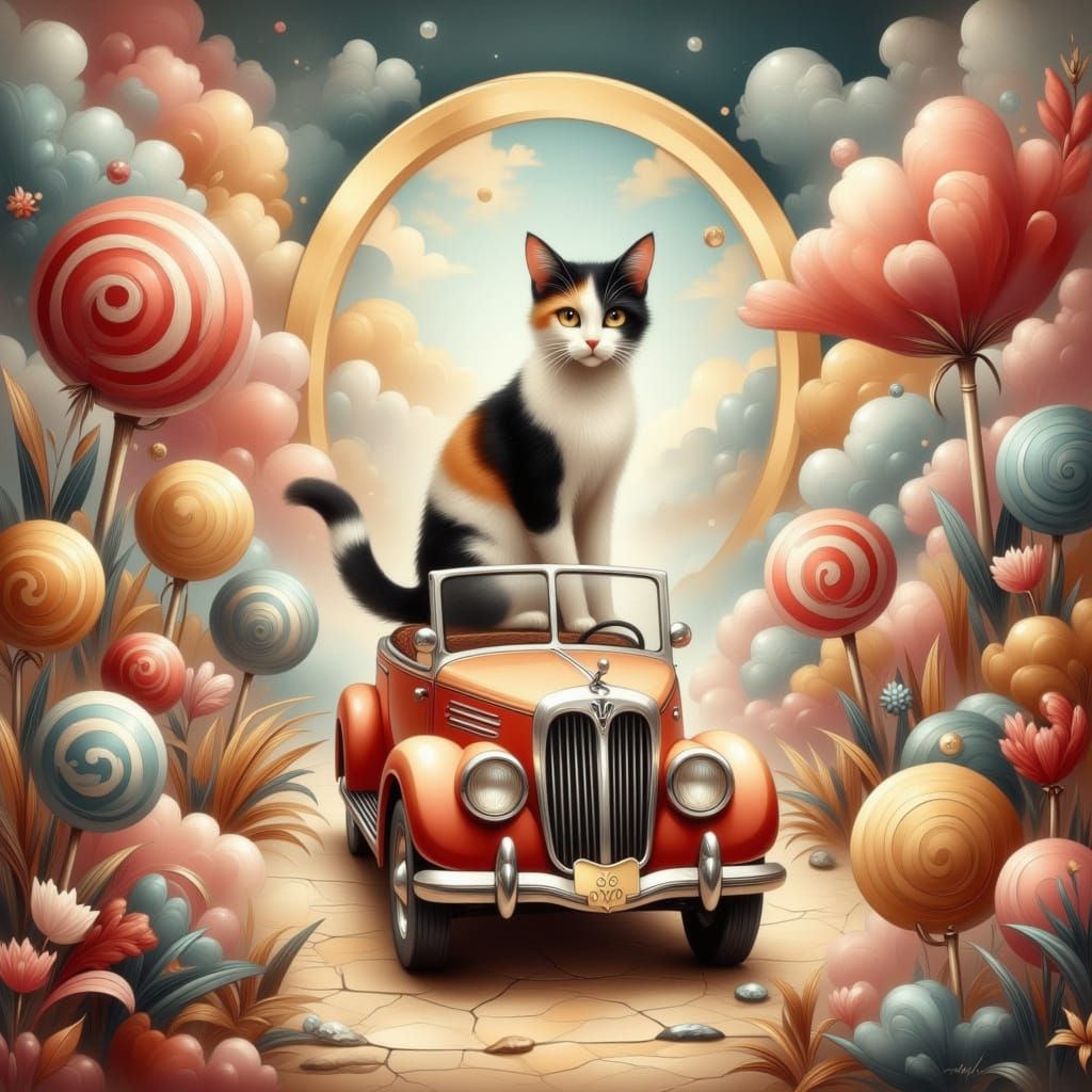 Whimsical Cat in a Candy Wonderland