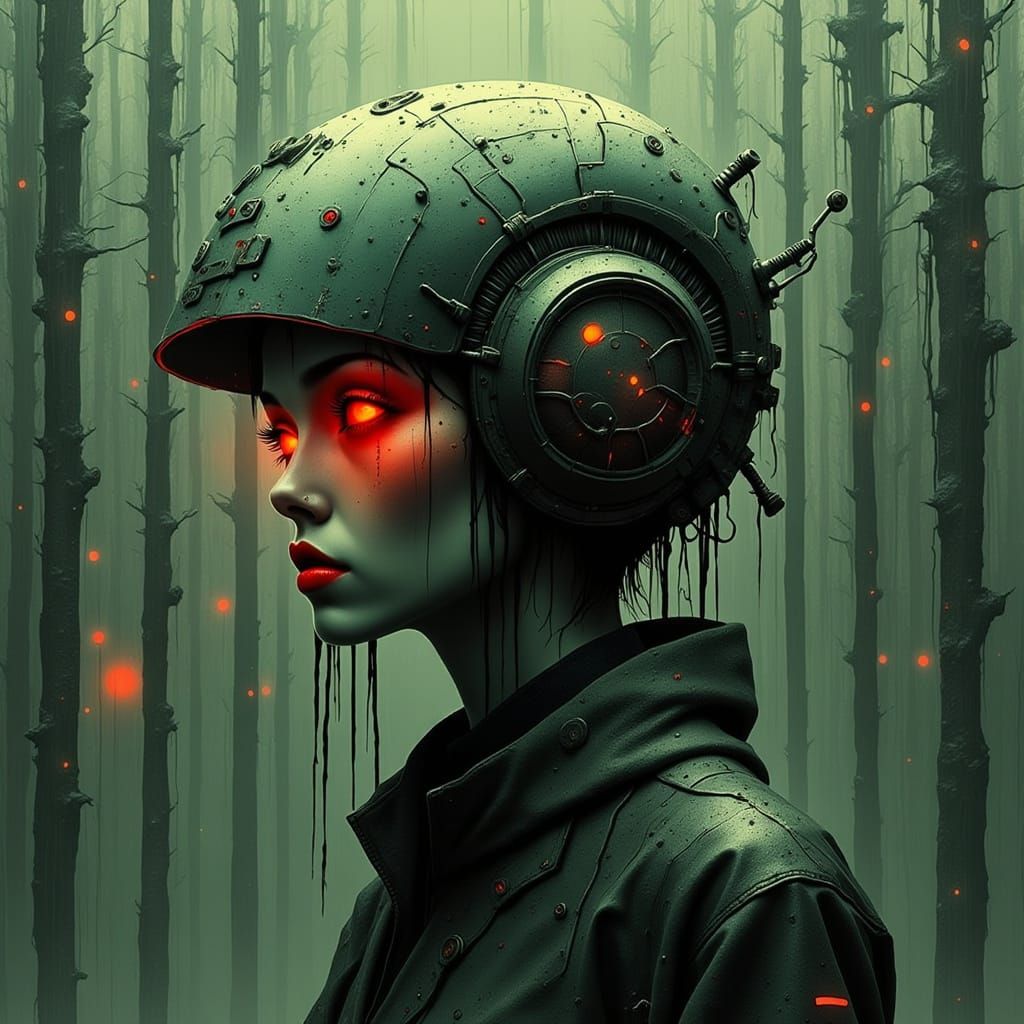 Cyberpunk Woman Portrait in Dark Dystopian Style