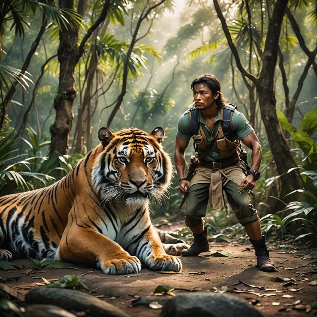 Jungle Warrior and Tiger: Professional Photography