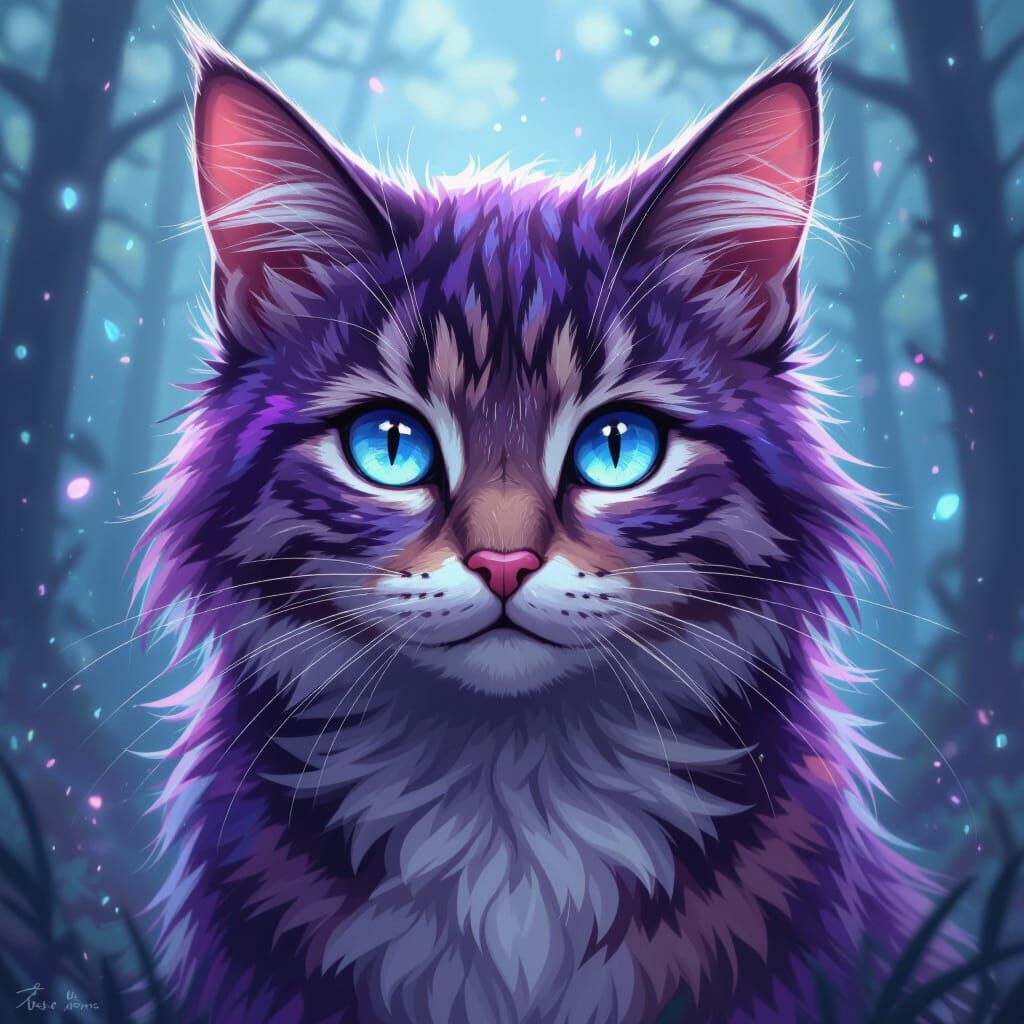 Mystical Warrior Cat Portrait in Digital Art Style