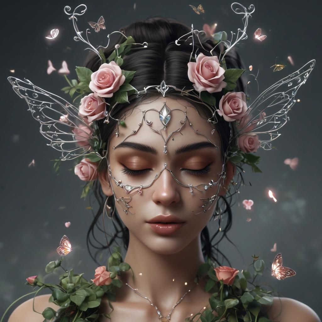 Surreal Woman with Butterfly Eyes in 3D Render