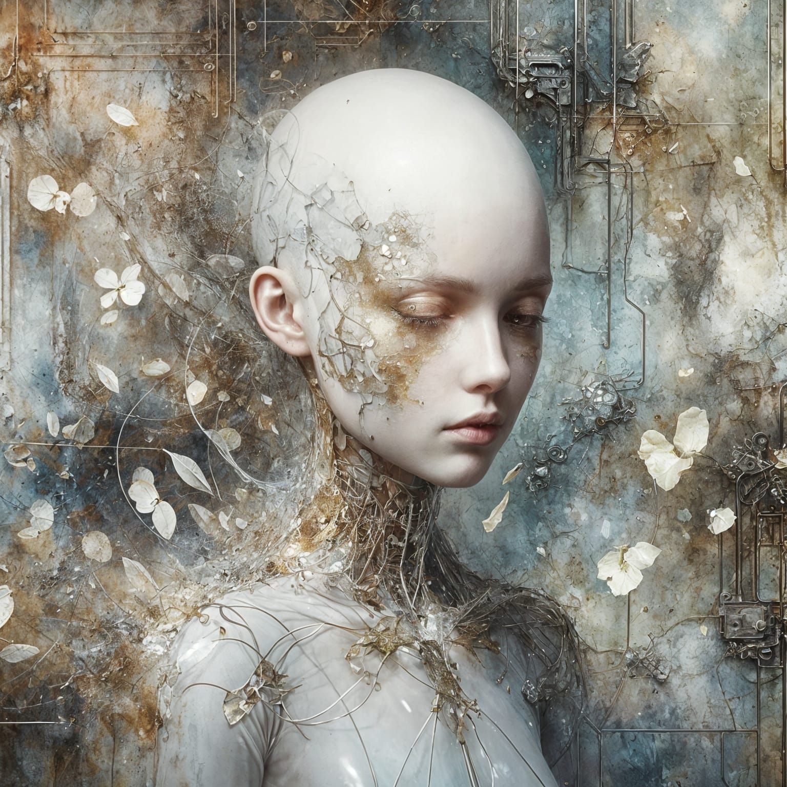 Ethereal Beauty Amidst Futuristic Ruin