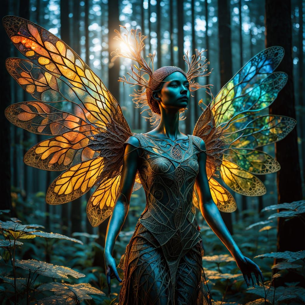 Ethereal Goddess Ascends from Whimsical Forest in Surreal Sc...