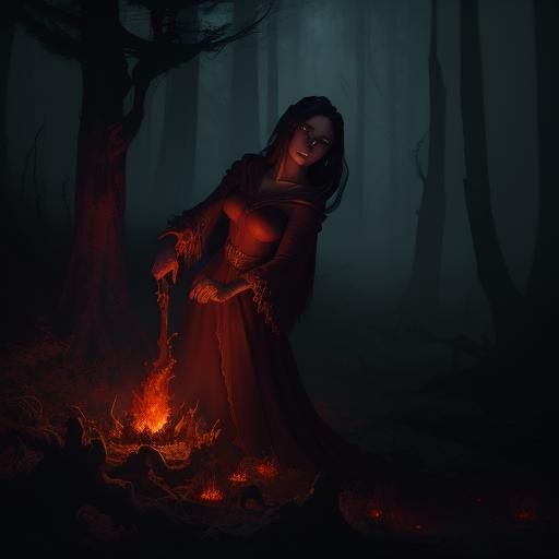 Woman in Flames: Dark Fantasy Concept Art