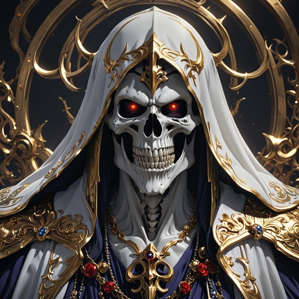 Detailed 3D Anime Portrait of Ainz Ooal Gown