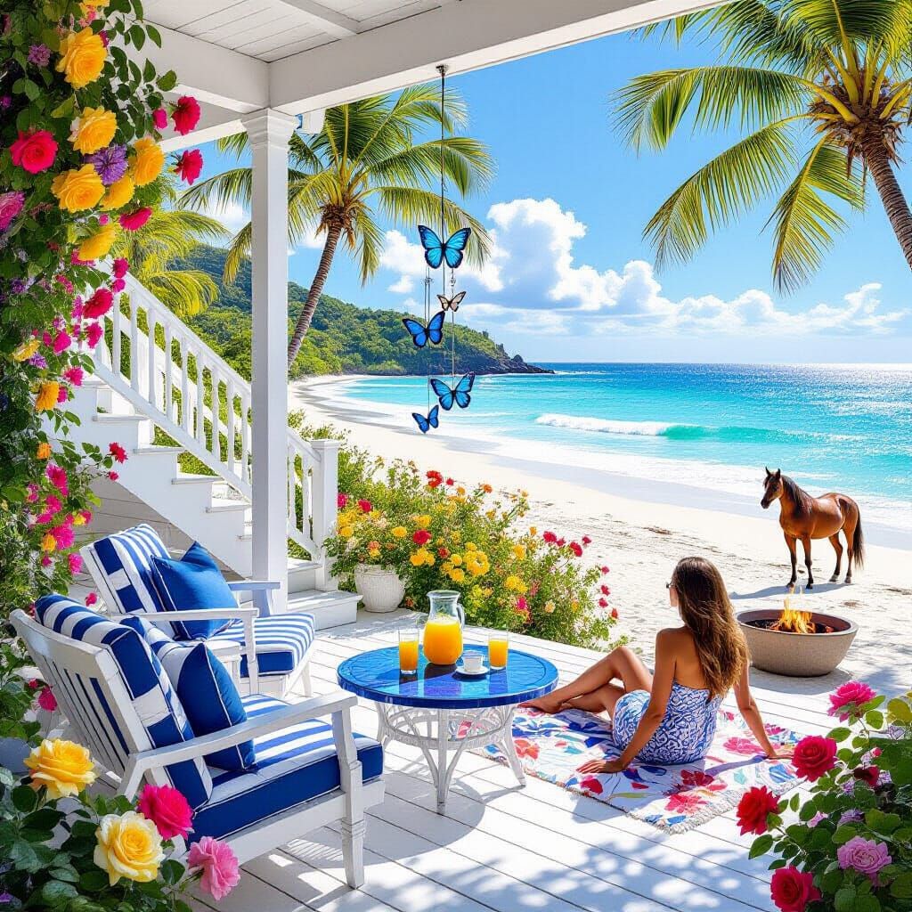 Beach House Balcony with Rose Garden and Ocean View