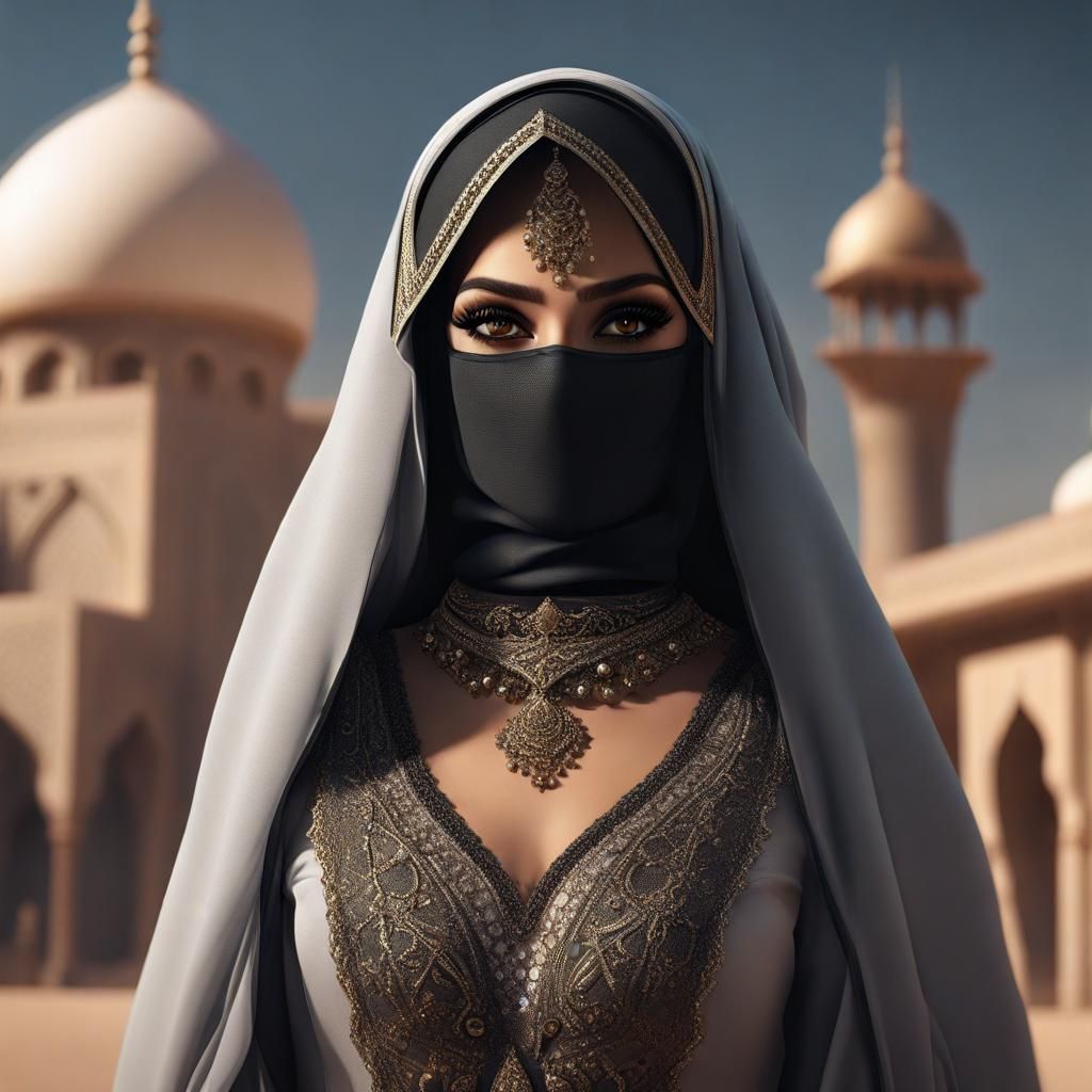 Arabian Bride in Niqab: Detailed Matte Painting