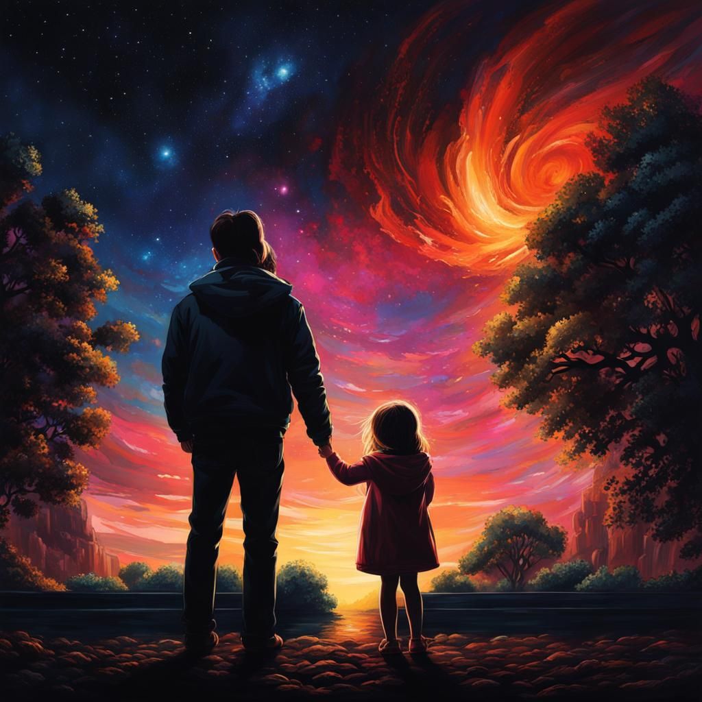 Night Sky Gazers: Hyperrealistic Splash Art