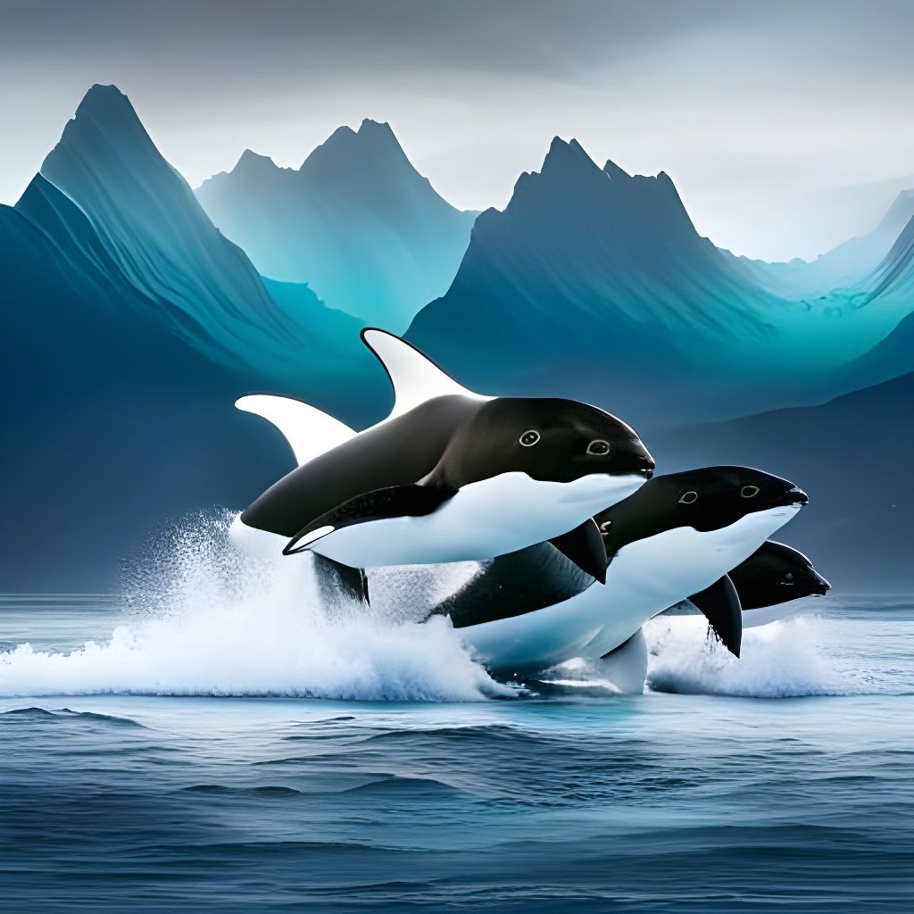 Orcas Under the Aurora Australis, Antarctic Scene