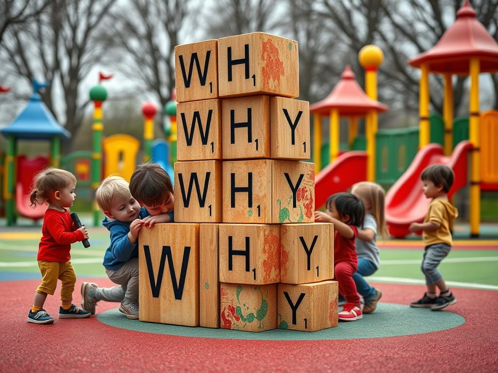 Children Build Whimsical Tower of Scrabble Tiles in a Vibran...