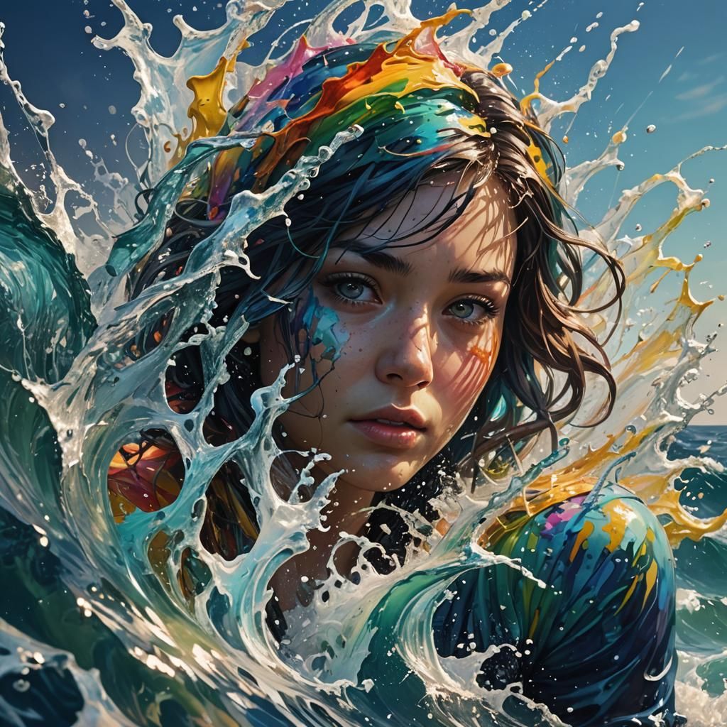 Hyperrealistic Ocean Splash Art in Vivid Colors