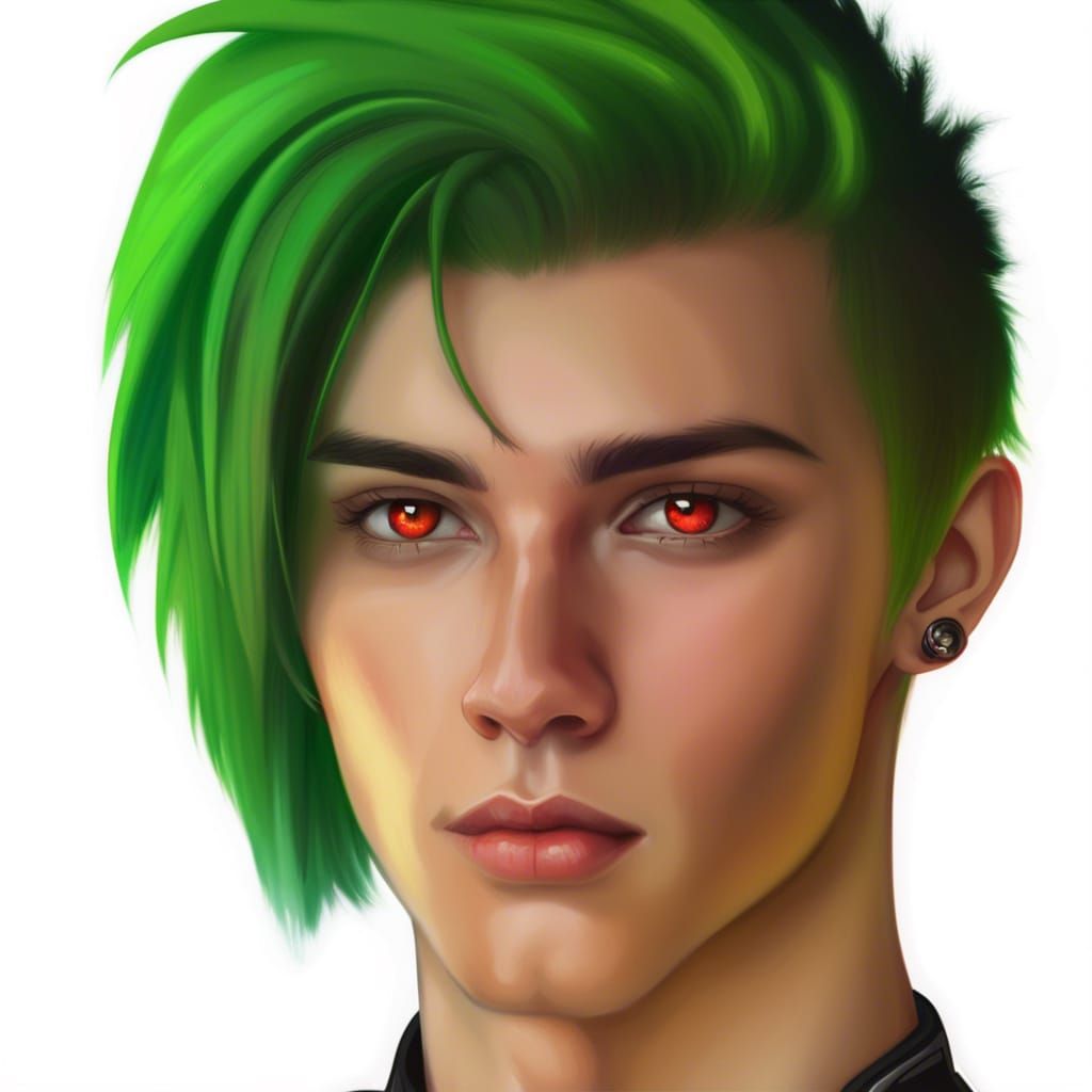 Handsome Punk Portrait with Neon Accents, Digital Art