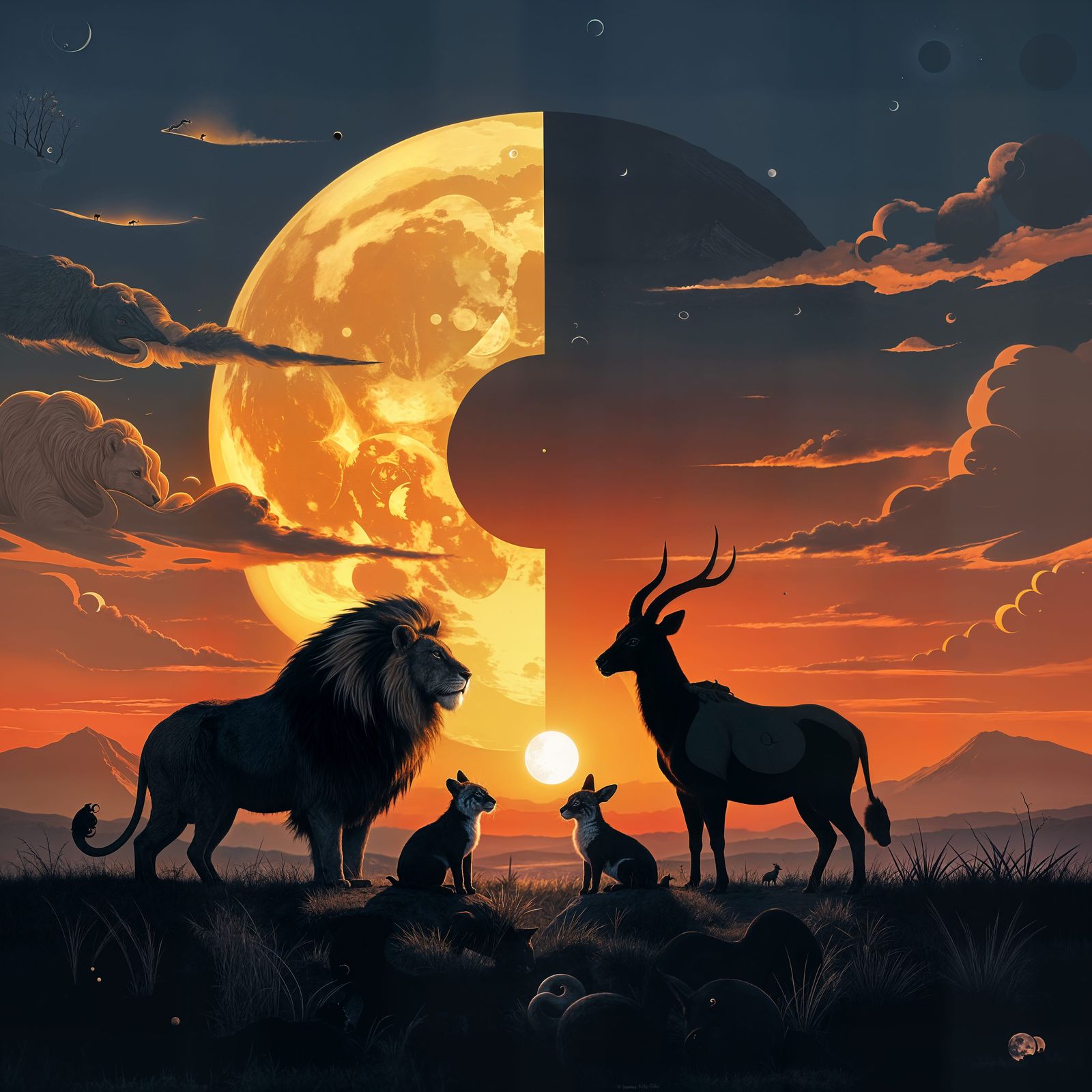 Yin Yang Nature Balance with African Animals and Celestial V...