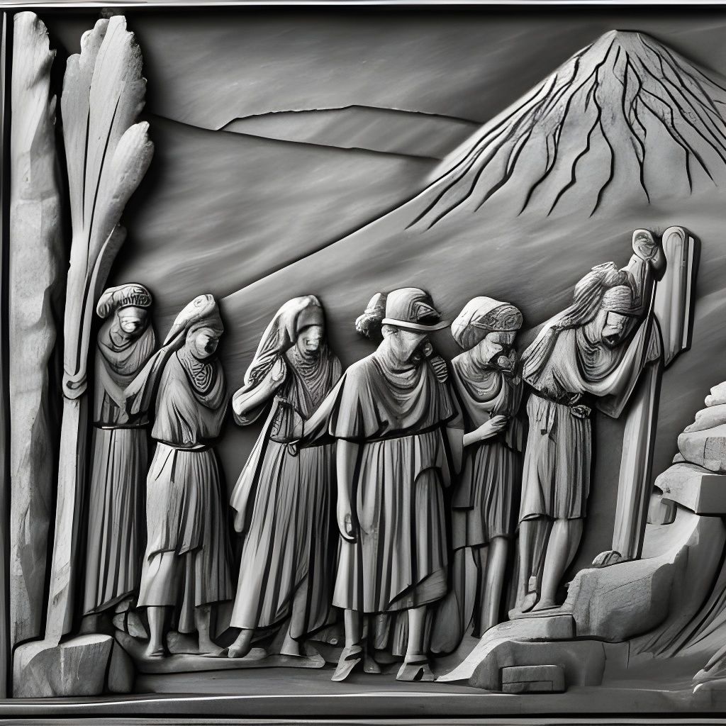 Obsidian Relief Sculpture of Volcanic Eruption