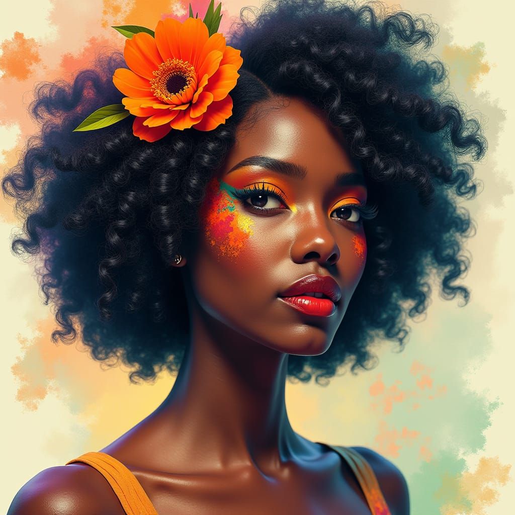 Art Deco Woman with Watercolor Skin in Fantasy Art