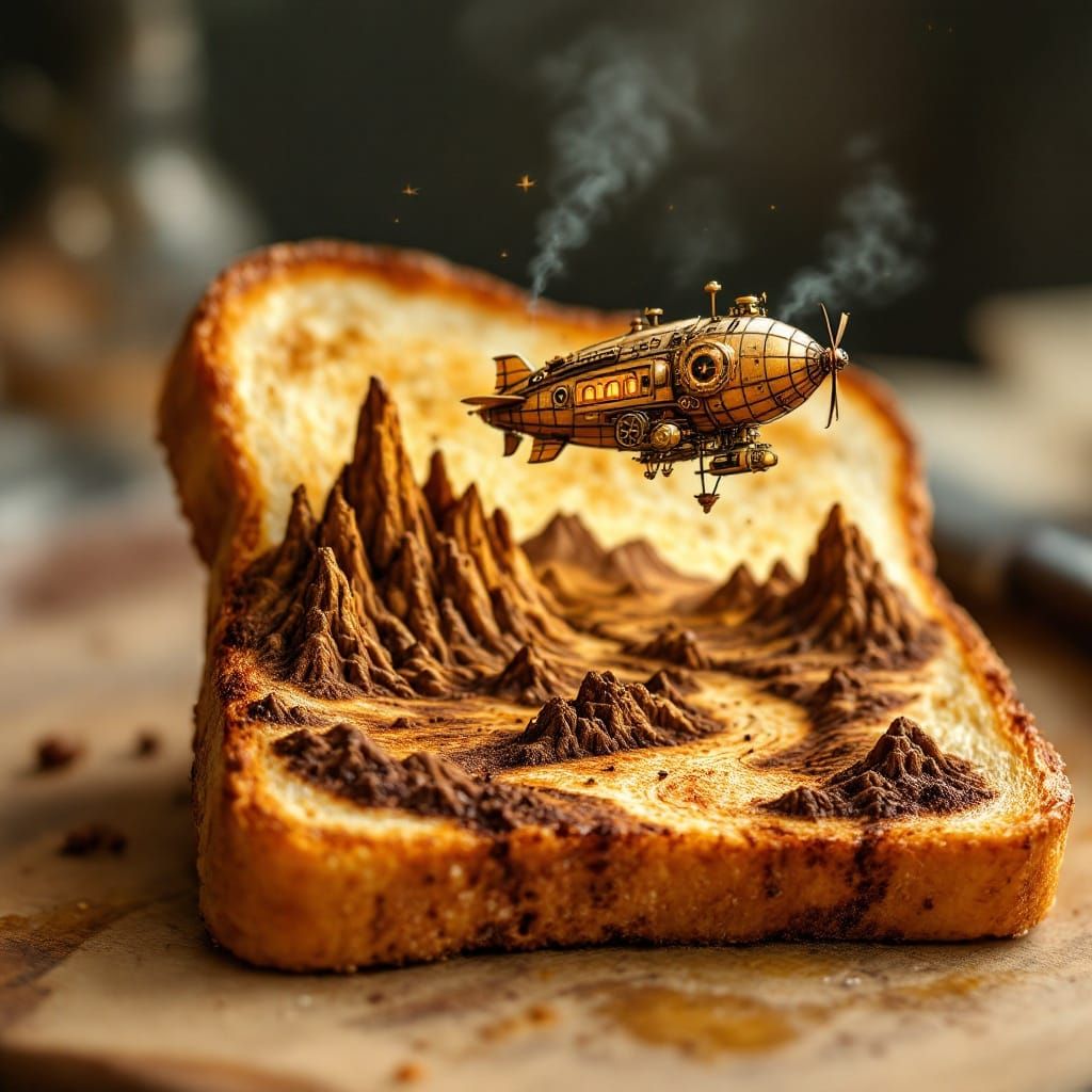 Steampunk Airship Soaring Over Toasted Landscape