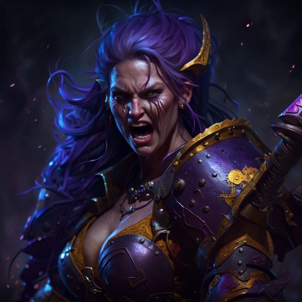 Enraged Warrior Raising Battleaxe: Dark Fantasy Art