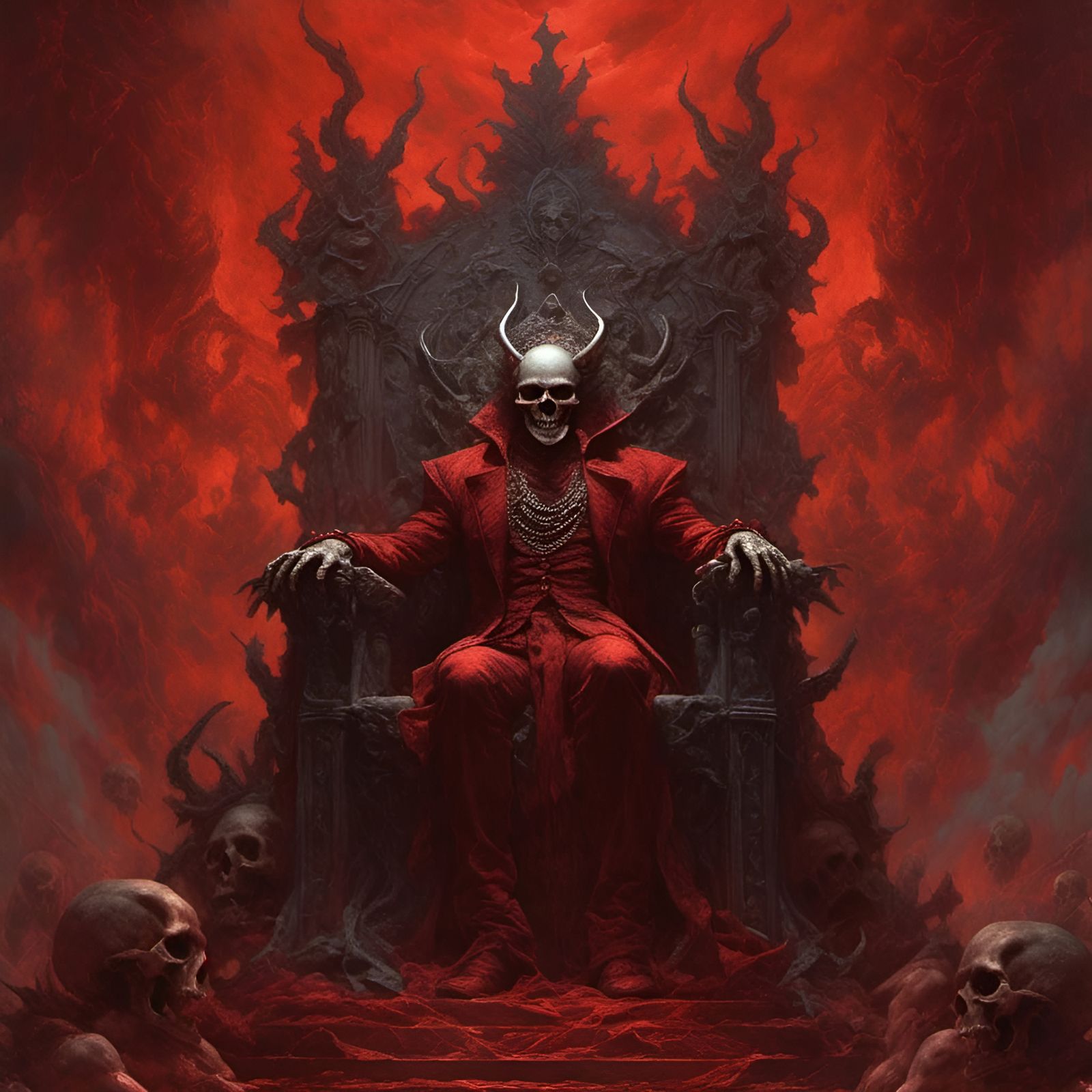 Demon King on Skull Throne in Hell, Doré Style