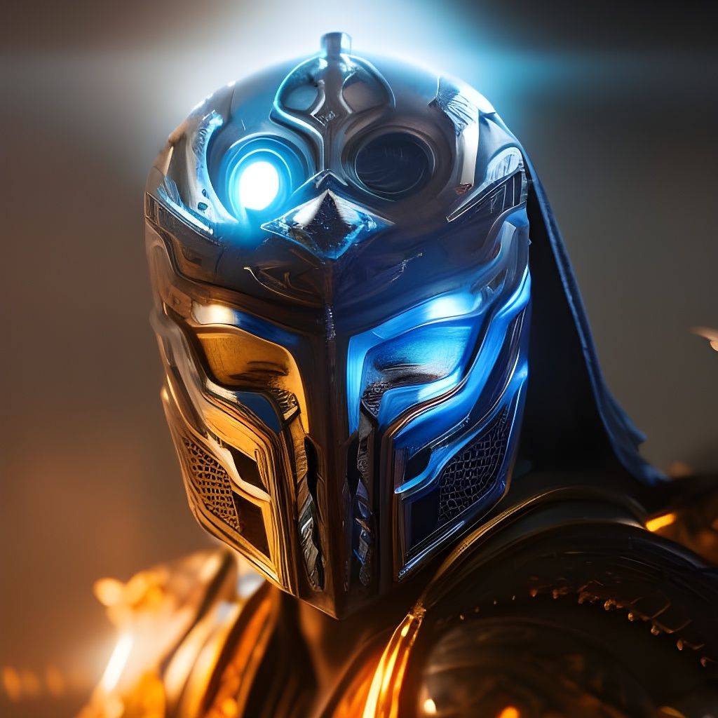 Armored Warrior Portrait with Glowing Eyes